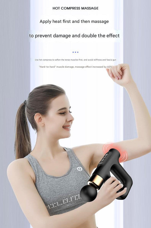 Black Heated Mini Fascia Massage Gun - LCD Display, Muscle Recovery Tool, 32 Adjustable Levels