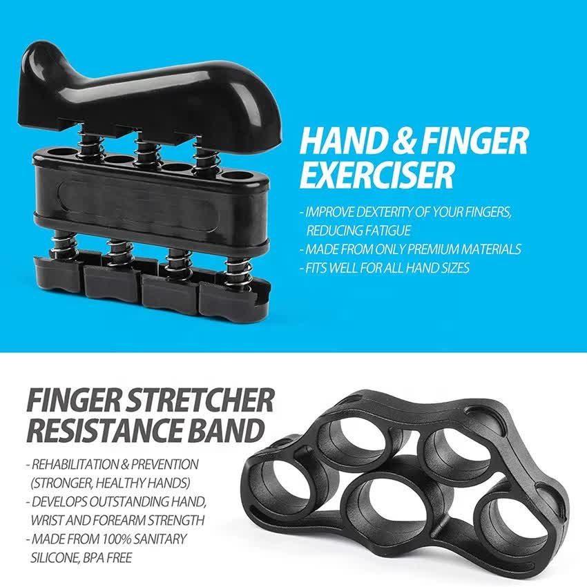 Black 5-Piece Hand Grip Strength Training Set Adjustable Grip Exerciser, Silicone Grip Rings & Grip Ball