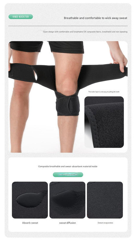 1 Pair Black Adjustable Knee Brace Support with Spring Booster Patella Stabilizer for Squats, Hiking, and Outdoor Sports