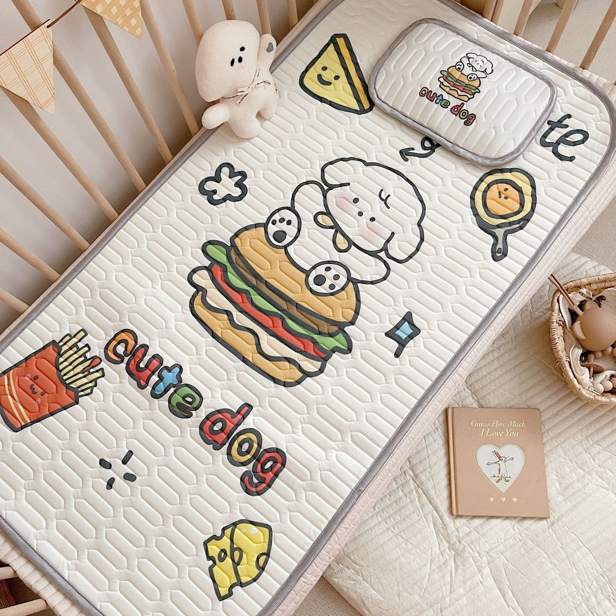 Cute Dog Pattern 2 Piece Set Kids Cooling Pad Set – 60x120cm Cartoon Latex Mattress Protector, Pillow