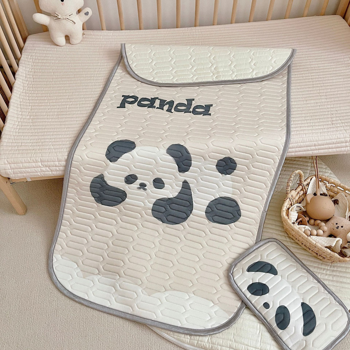 Panda Pattern 2 Piece Set Kids Cooling Pad Set - 60x120cm Cartoon Latex Mattress Protector, Pillow