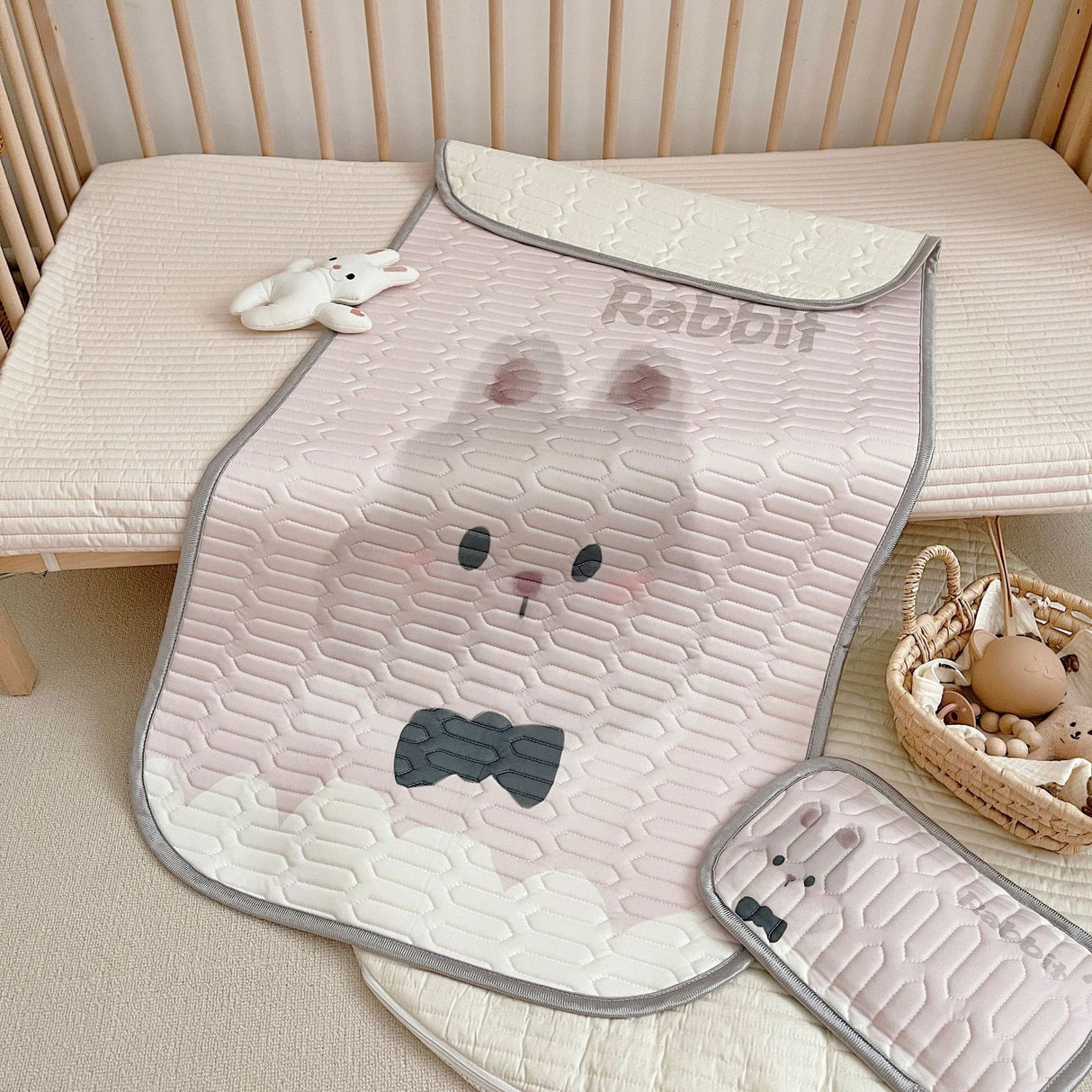 Rabbit Pattern 2 Piece Set Kids Cooling Pad Set - 60x120cm Cartoon Latex Mattress Protector, Pillow