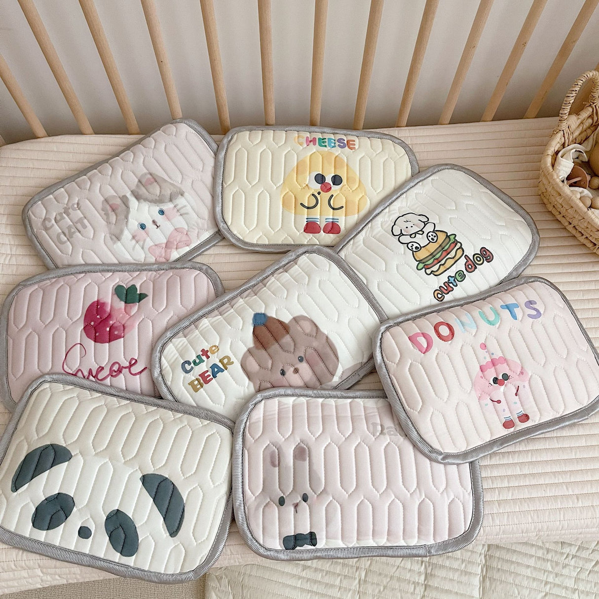 Rabbit Pattern 2 Piece Set Kids Cooling Pad Set - 60x120cm Cartoon Latex Mattress Protector, Pillow