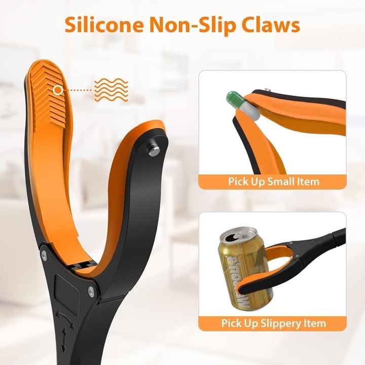 Orange Foldable Grabber Tool with Silicone Non-Slip Claws – Ideal for Litter Picking, Outdoor Use, and Household Cleaning