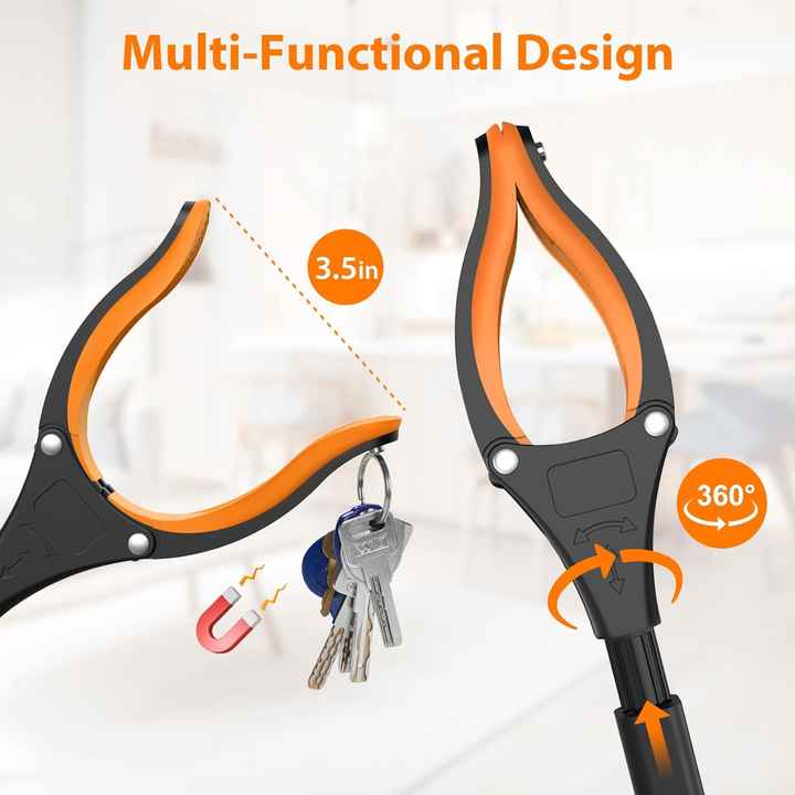 Orange Foldable Grabber Tool with Silicone Non-Slip Claws – Ideal for Litter Picking, Outdoor Use, and Household Cleaning