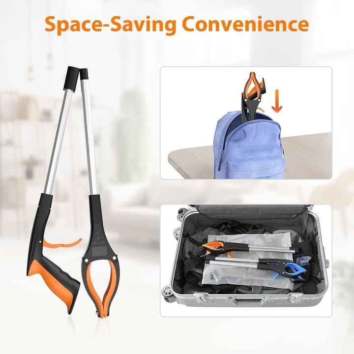 Orange Foldable Grabber Tool with Silicone Non-Slip Claws ??Ideal for Litter Picking, Outdoor Use, and Household Cleaning