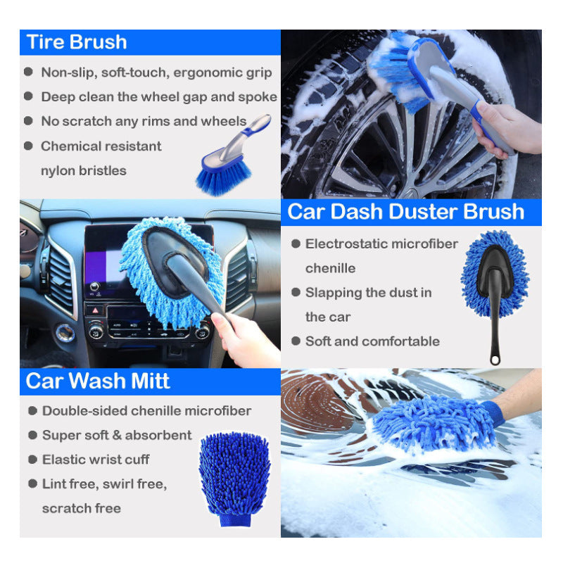 Blue 10-Piece Car Cleaning Kit ??Complete Car Care Set with Towels, Brushes, Gloves, and Storage Bag