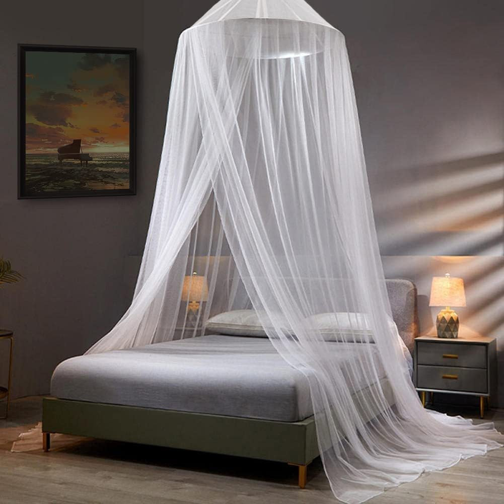 White Hanging Princess Bed Canopy Mosquito Net - Dome Bedding for Dorm Rooms & Bedrooms (Fits =1.5m Beds)