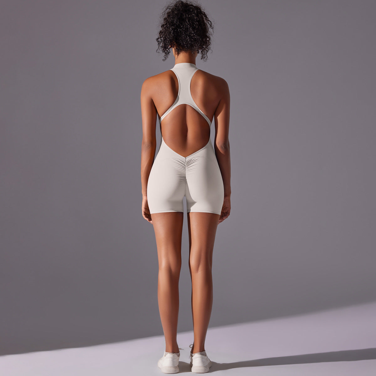 Size S White Gray High-Impact Seamless Bodysuit - Nude Feel Yoga & Fitness Romper