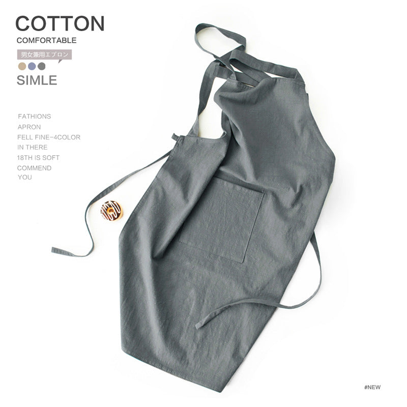 Green Cotton Linen H-Back Apron - Solid Color Kitchen Cooking Apron with Pocket