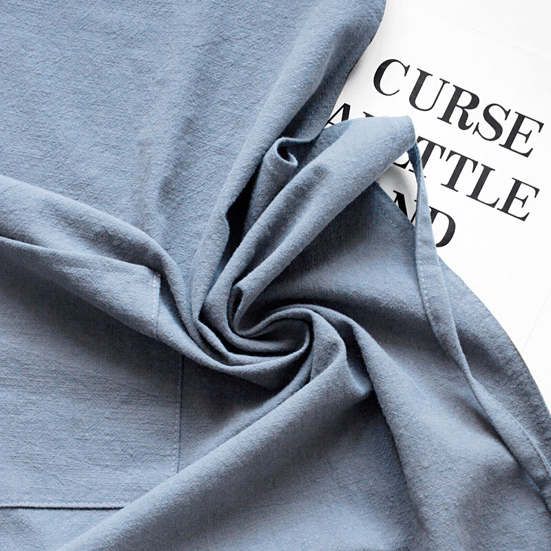 Beige Cotton Linen H-Back Apron - Solid Color Kitchen Cooking Apron with Pocket