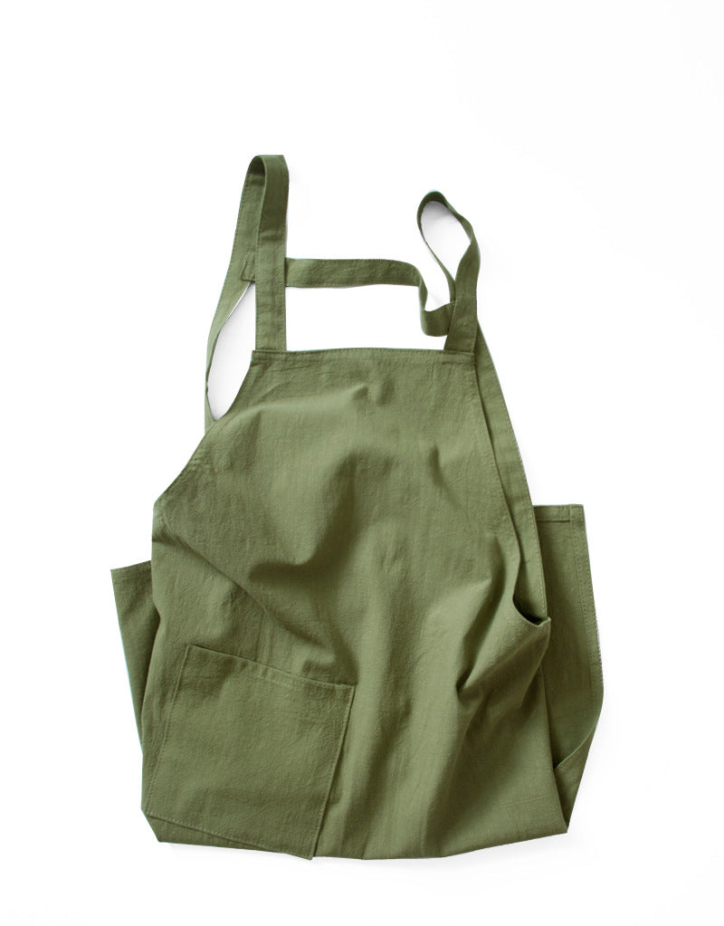 Beige Cotton Linen H-Back Apron - Solid Color Kitchen Cooking Apron with Pocket