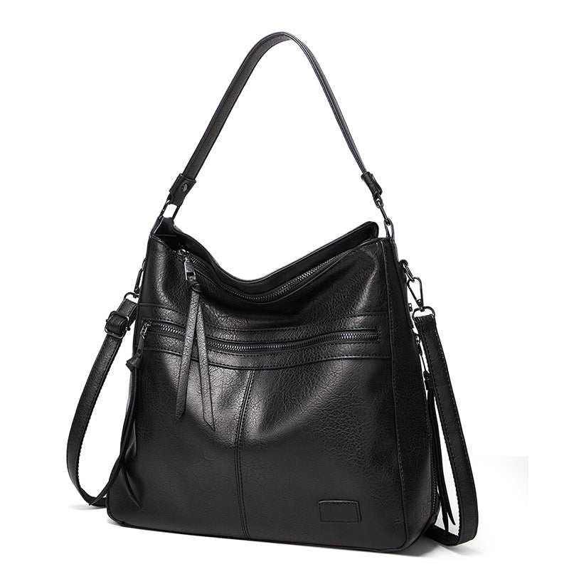 Black Spacious & Stylish PU Leather Tote Bag - Versatile Shoulder/Crossbody