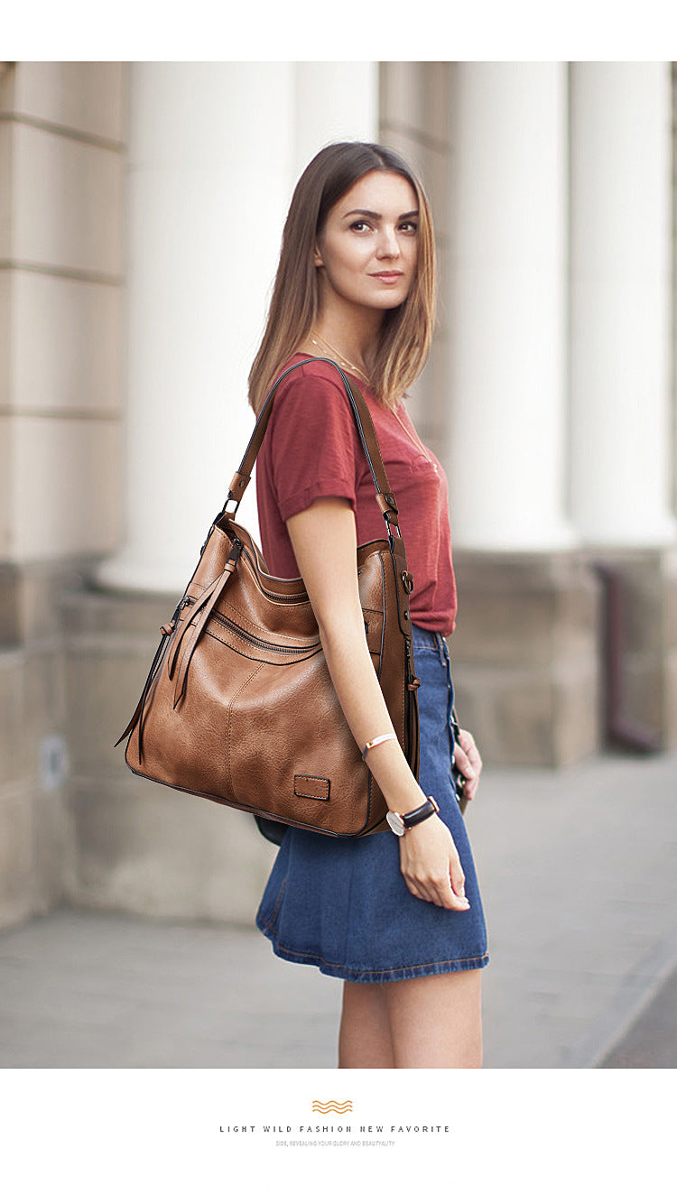 Black Spacious & Stylish PU Leather Tote Bag - Versatile Shoulder/Crossbody