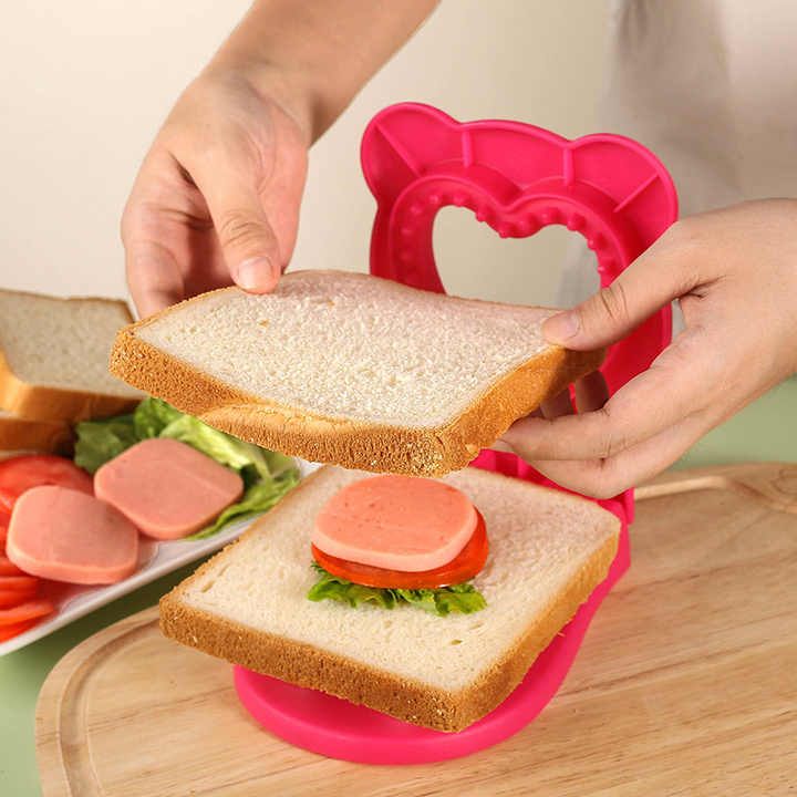 3 Pcs Grey Heart Sandwich Maker Sealer - DIY Toast Pocket Bread Cutter & Sealer Mold (PP + 304 Stainless Steel)