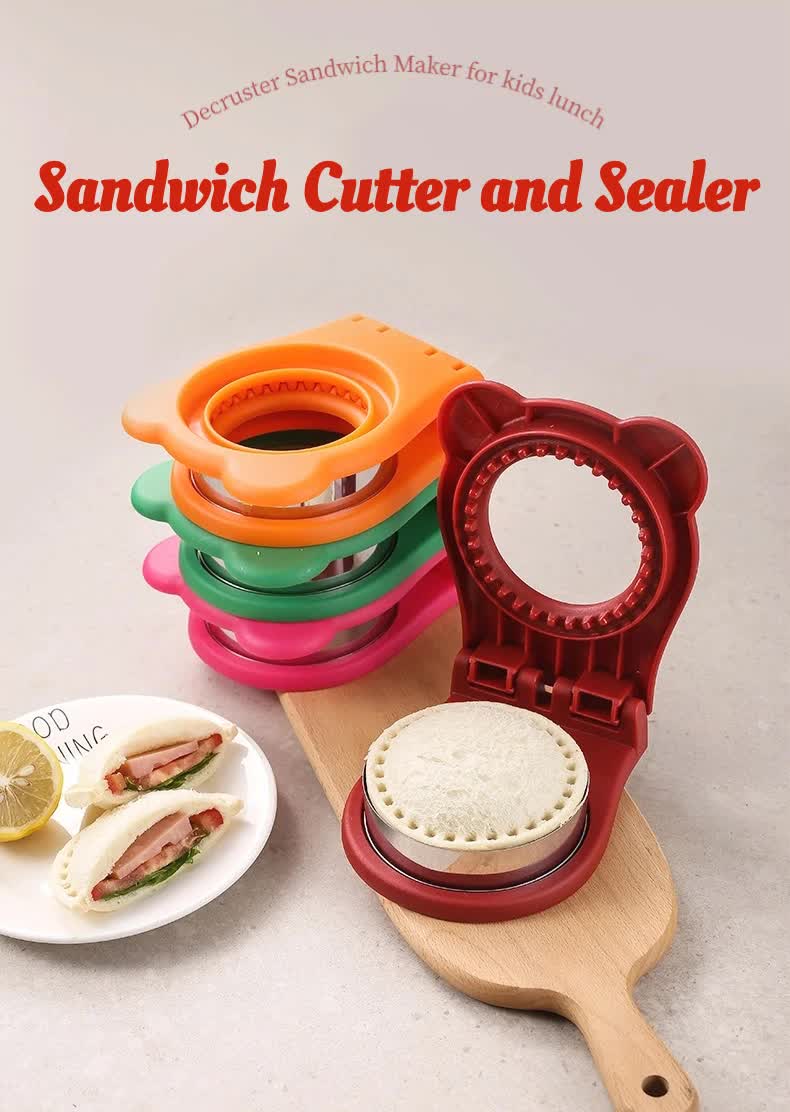 3 Pcs Rose Red Round Sandwich Sealer & Cutter - Safe Hand Guard Design, DIY Pocket Bread Mold