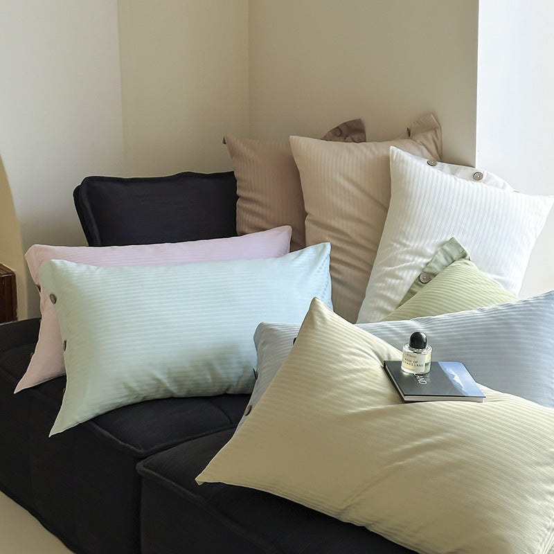 Bright Green Wide Stripes Long Staple Cotton Sateen Pillowcase Set - Jacquard Striped, Pure Cotton, 48x74cm (Pair)