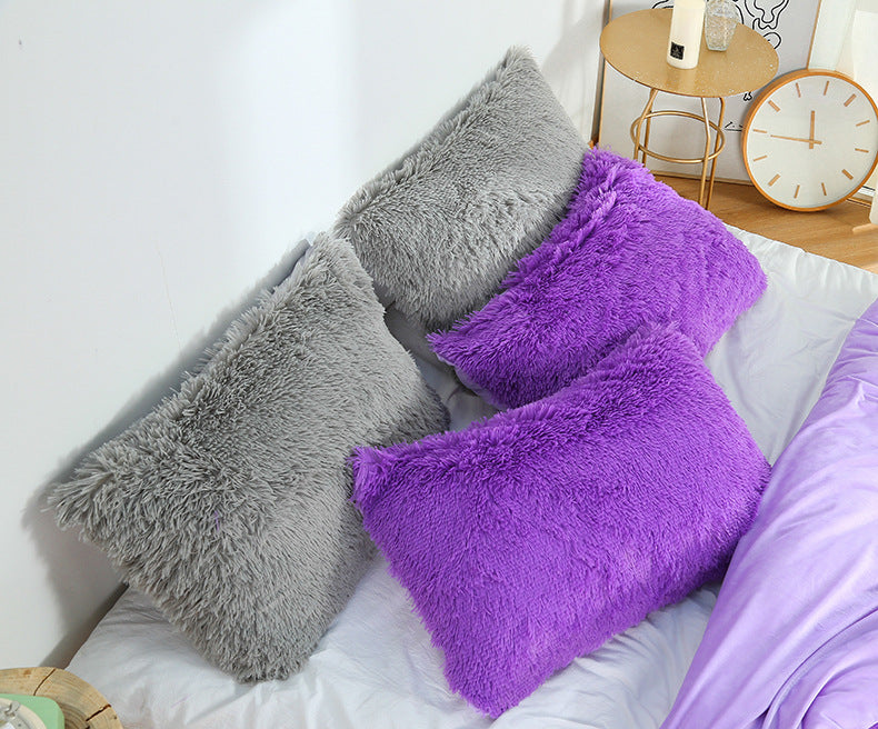 Dark Grey Faux Fur Pillowcase Set - Crystal Velvet Plush Throw Pillow Covers, Bedding Accent (50x70cm, Pair)