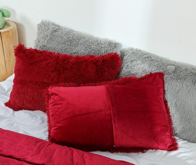 Dark Grey Faux Fur Pillowcase Set - Crystal Velvet Plush Throw Pillow Covers, Bedding Accent (50x70cm, Pair)