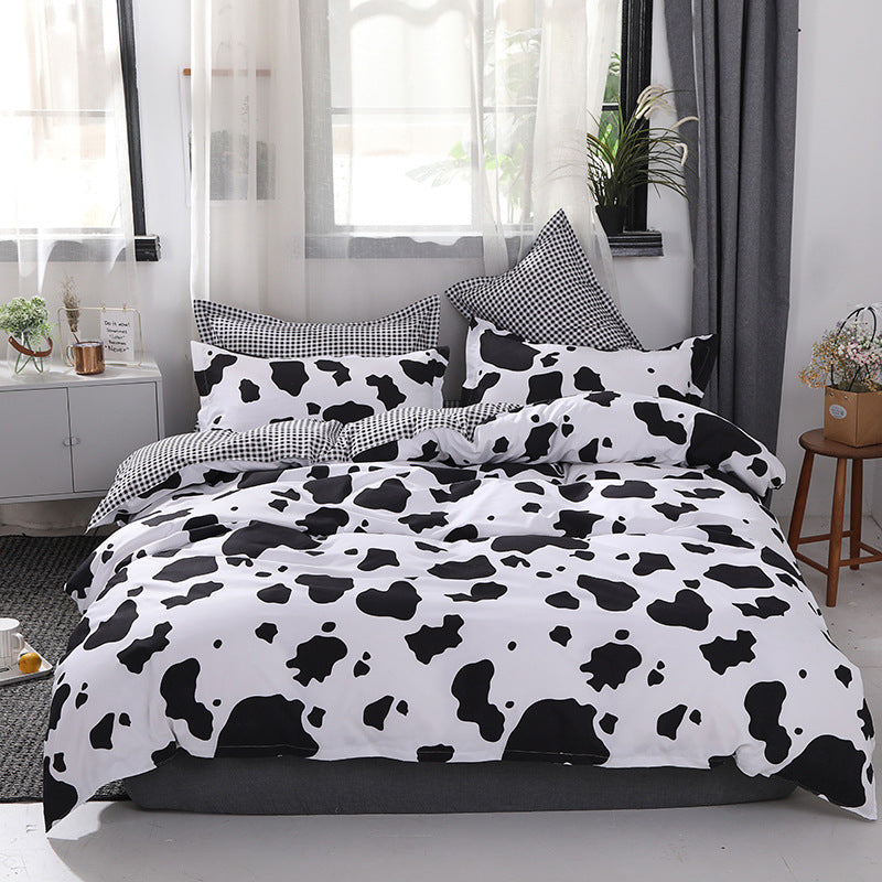 Black and White Cow Pattern 3-Piece Polyester Duvet Cover Set with 2 Pcs Pillowcases - Elegant Bedding, Machine Washable, 173x230cm Duvet + 51x76cm