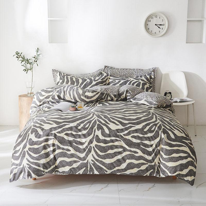 Grey Leopard Pattern 3-Piece Polyester Duvet Cover Set with 2 Pcs Pillowcases - Elegant Bedding, Machine Washable, 173x230cm Duvet + 51x76cm