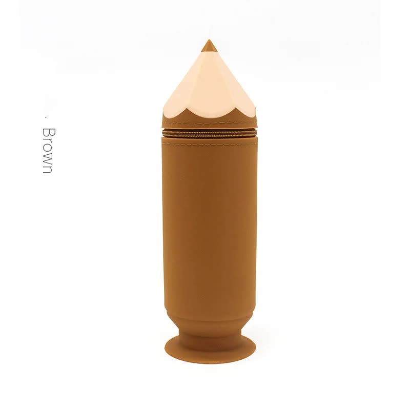 Brown Creative Silicone Pencil Case - High-Value Stationery - Large Capacity Desk Organizer