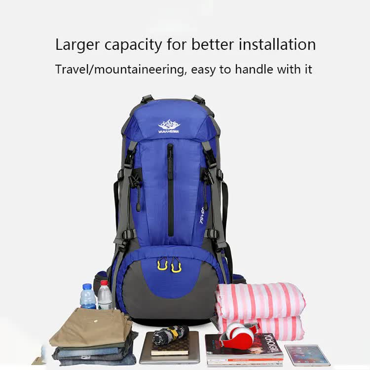 Blue High-Capacity Nylon Hiking Backpack - Durable, Multi-Functional Outdoor Travel Pack