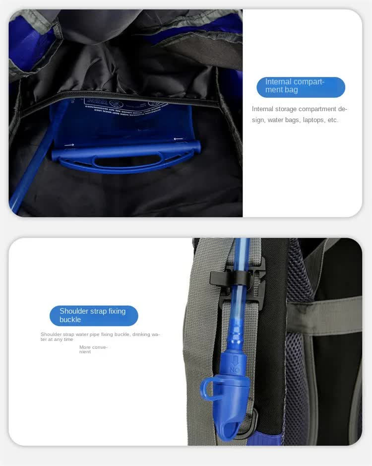 Blue High-Capacity Nylon Hiking Backpack - Durable, Multi-Functional Outdoor Travel Pack