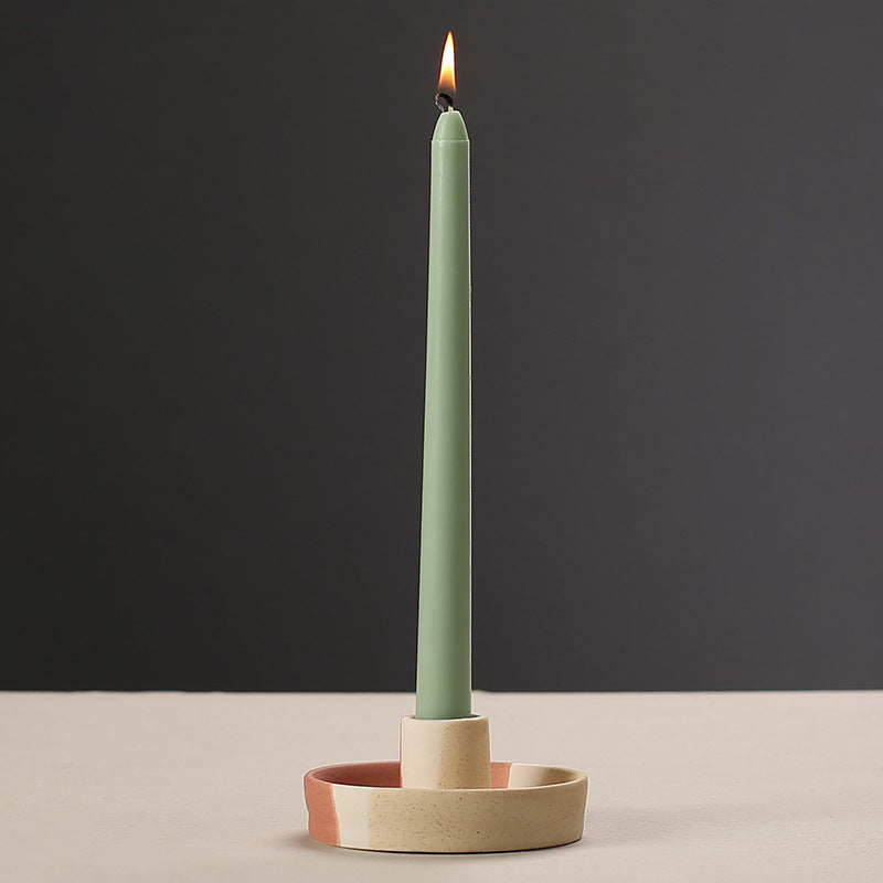 2 Pcs Orange Straight Bottom Nordic Ceramic Candle Holder with Jewelry Dish - Elegant Minimalist Home Decor Piece