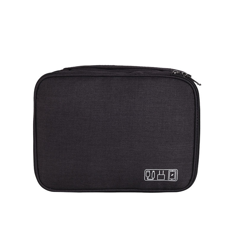Black Durable Three-Layer Earphone & Digital Organizer - Waterproof Cosmetic & Cable Storage Pouch(Photography props not included, only the bag)
