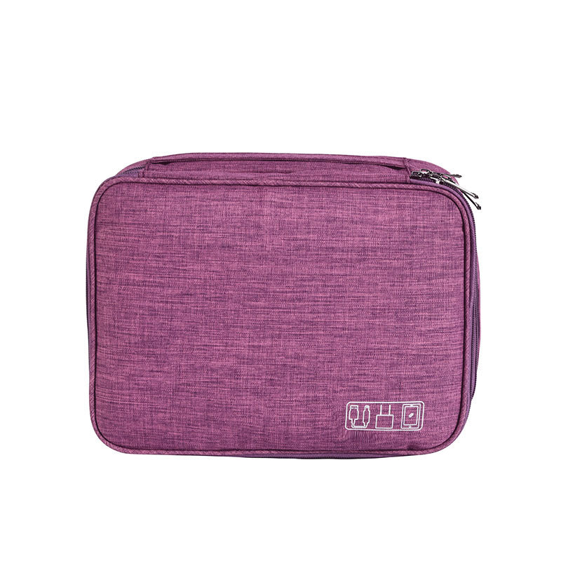 Purple Durable Three-Layer Earphone & Digital Organizer - Waterproof Cosmetic & Cable Storage Pouch(Photography props not included, only the bag)