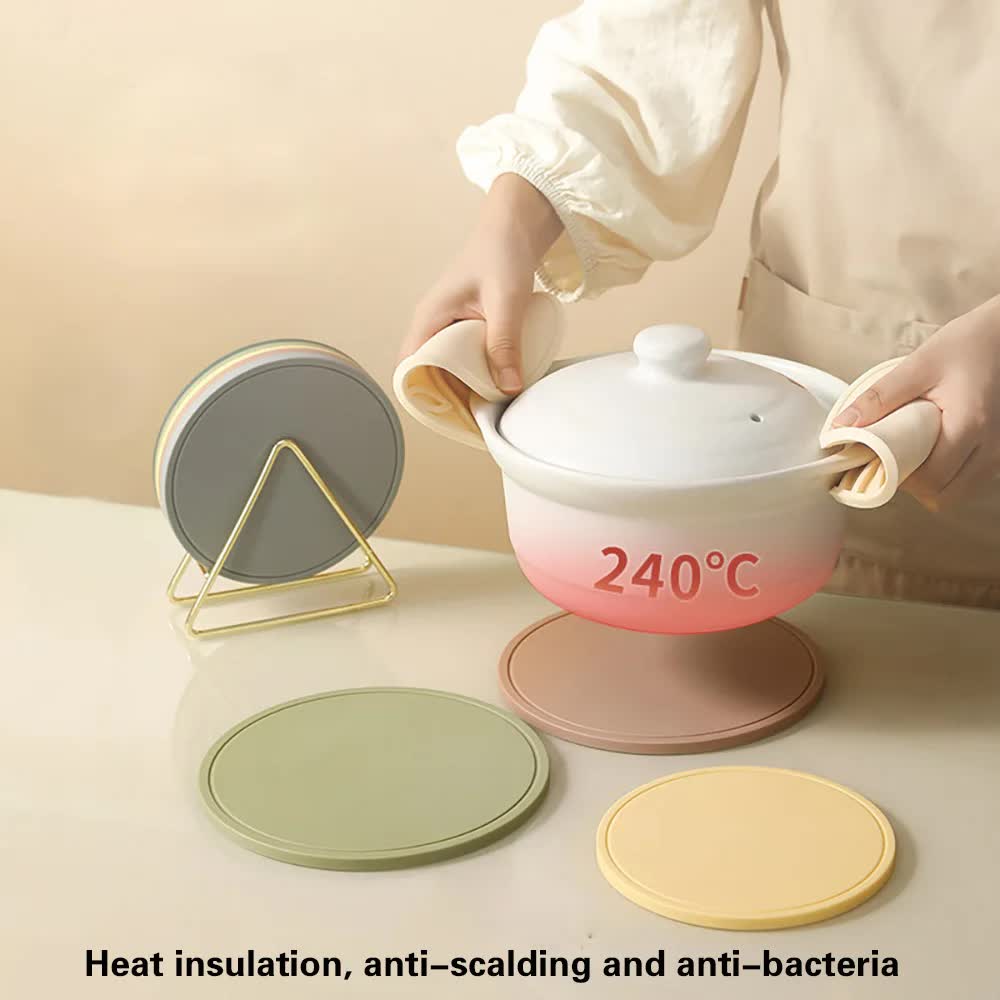 Yellow 3 Pcs Premium Silicone Round Heat-Resistant Pad - 20cm Durable Kitchen Pot Mat with Anti-Slip Design