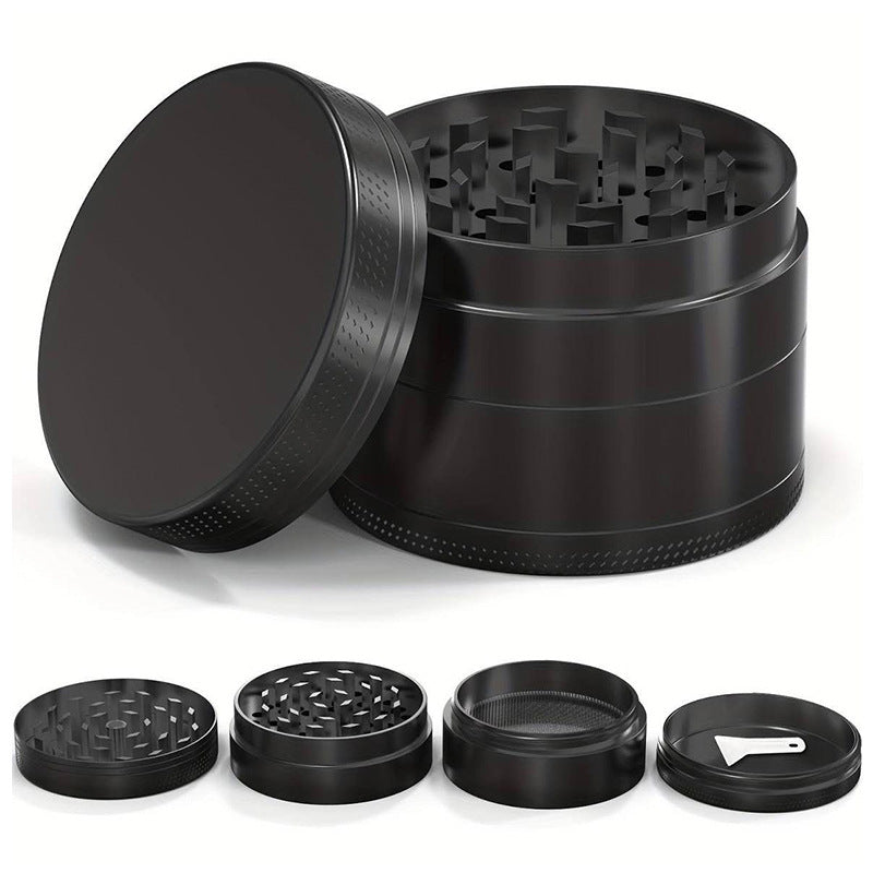Black Premium 4-Layer Zinc Alloy Herb Grinder - Magnetic Lid & Fine Grinding, 63mm, 162g
