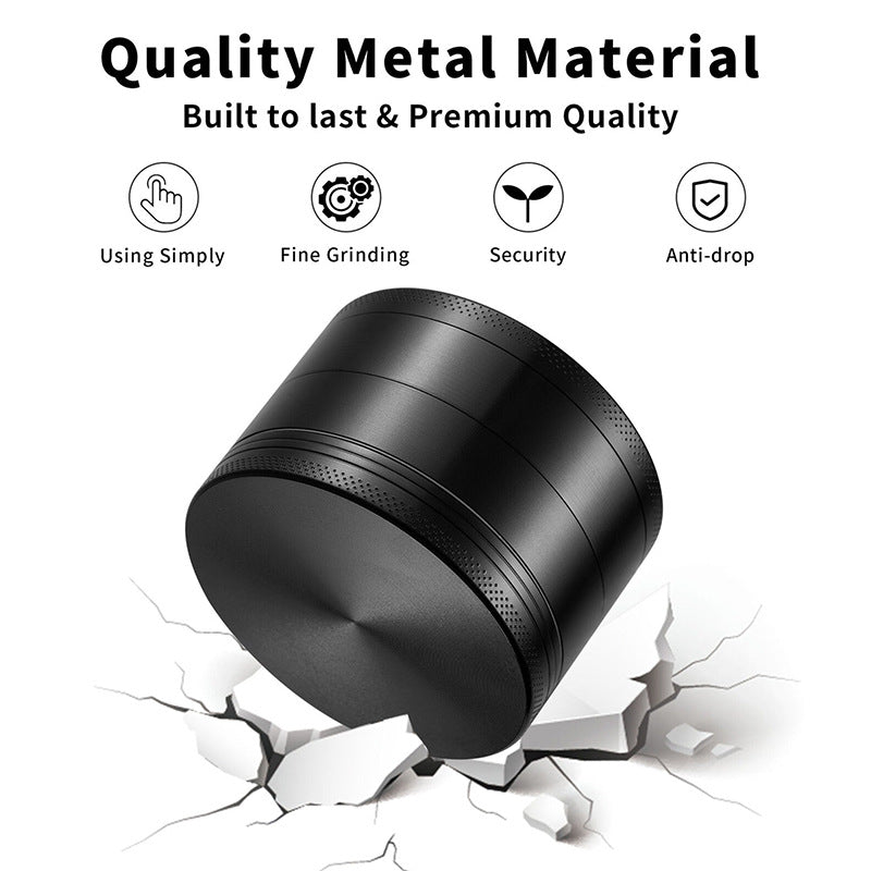 Black Premium 4-Layer Zinc Alloy Herb Grinder - Magnetic Lid & Fine Grinding, 63mm, 162g