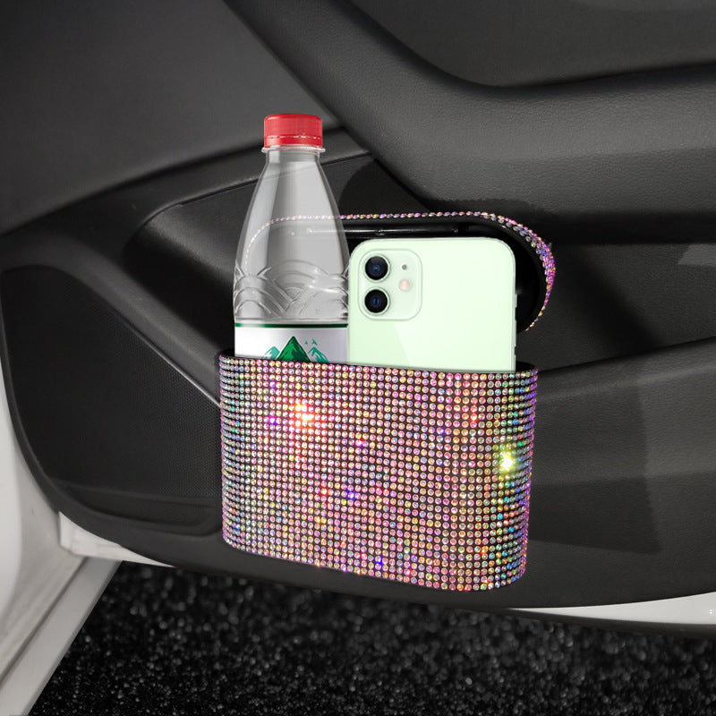 Green Diamond Sparkly Rhinestone Car Trash Can - Diamond Auto Garbage Bin Organizer