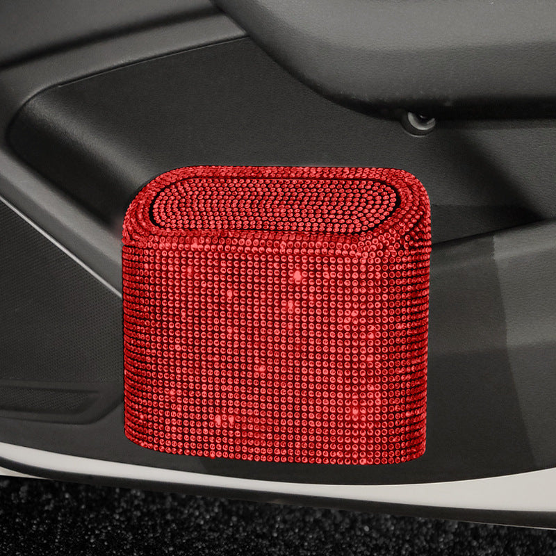 Red Diamond Sparkly Rhinestone Car Trash Can - Diamond Auto Garbage Bin Organizer