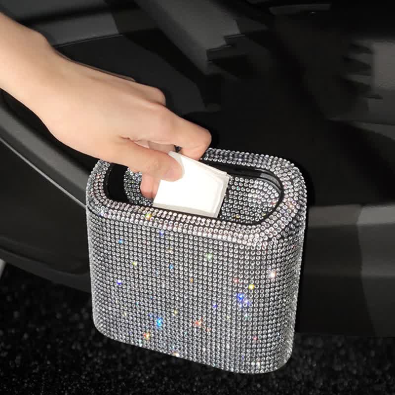 Red Diamond Sparkly Rhinestone Car Trash Can - Diamond Auto Garbage Bin Organizer