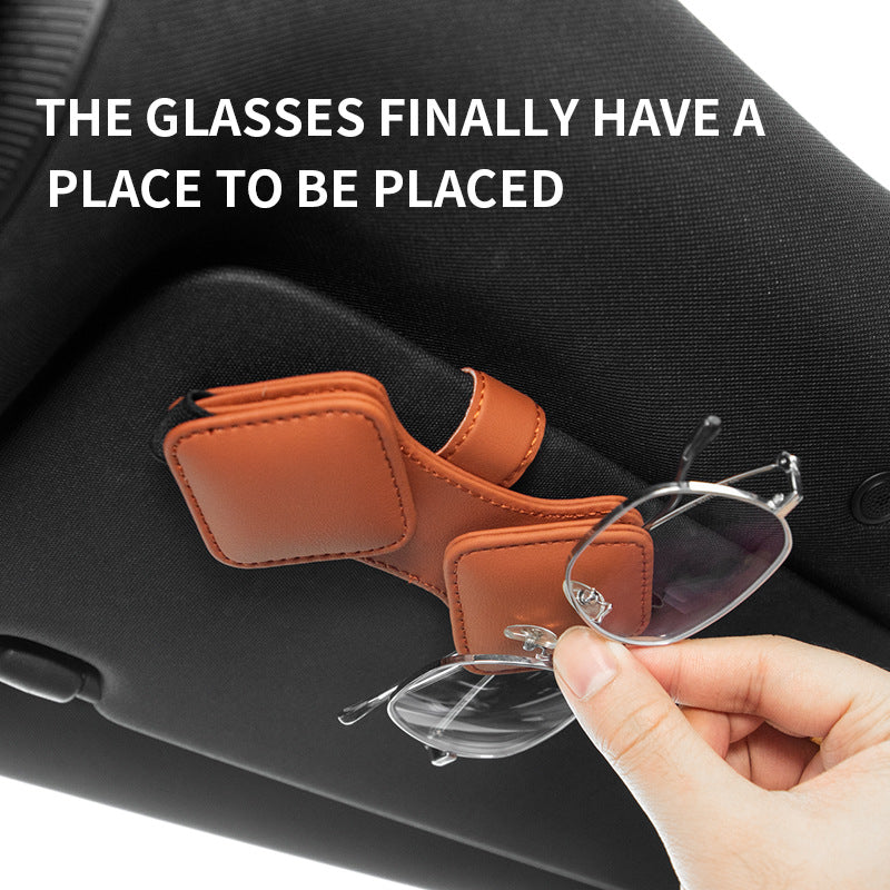 2 Pcs White Car Sun Visor Glasses Holder Clip with Dual Magnetic Clamps - PU Leather, Anti-Slip, and Multi-Functional Storage