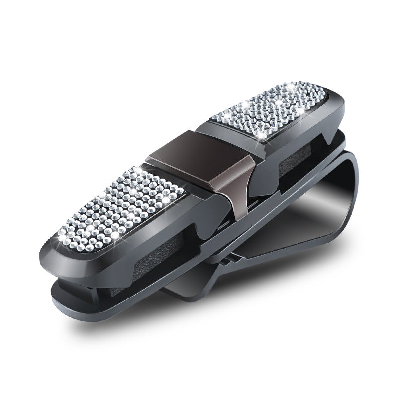 6 Pcs White Luxury Rhinestone Car Sun Visor Glasses Clip - Multi-Functional, 180? Rotatable, ABS Material