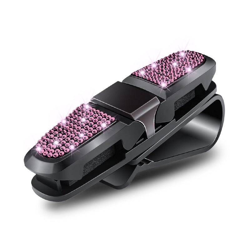 6 Pcs Pink Luxury Rhinestone Car Sun Visor Glasses Clip - Multi-Functional, 180° Rotatable, ABS Material
