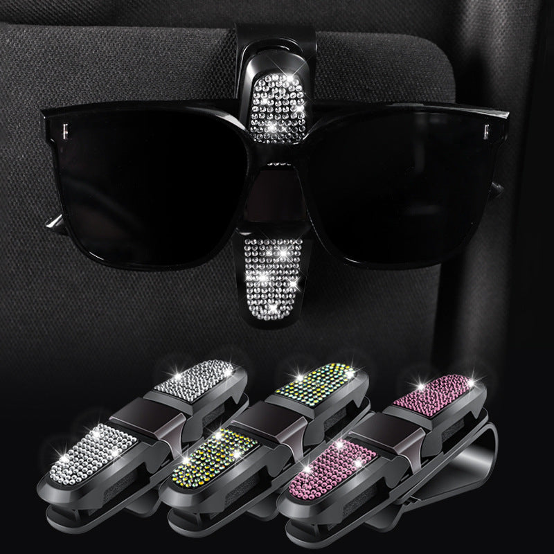 6 Pcs Blue Luxury Rhinestone Car Sun Visor Glasses Clip - Multi-Functional, 180? Rotatable, ABS Material