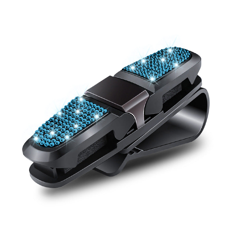 6 Pcs Light Blue Luxury Rhinestone Car Sun Visor Glasses Clip - Multi-Functional, 180? Rotatable, ABS Material