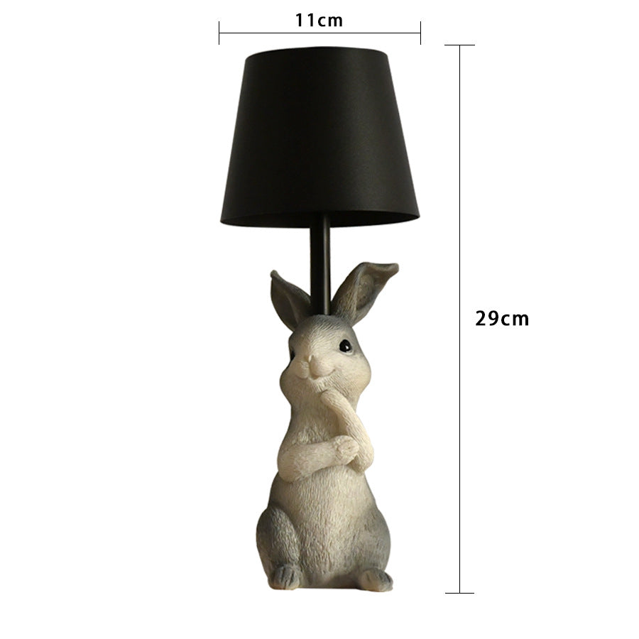 Grey Bunny Black Lampshade Adorable Rabbit Resin Table Lamp - 3-Color LED, USB Rechargeable, Touch Dimming