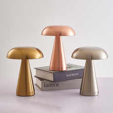 Silver Metal Mushroom Table Lamp - Rechargeable Touch Control Ambient Light with Remote