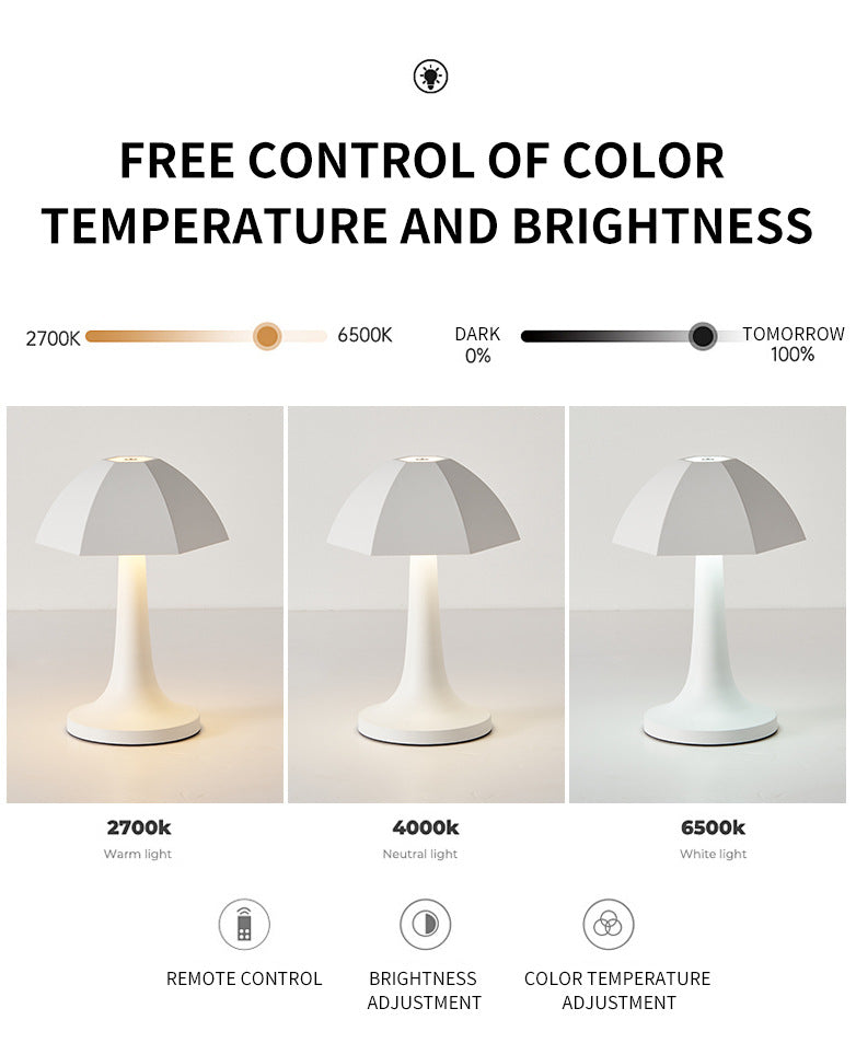 Blue And White Nordic Umbrella Mushroom Table Lamp - Dimmable Ambient Light