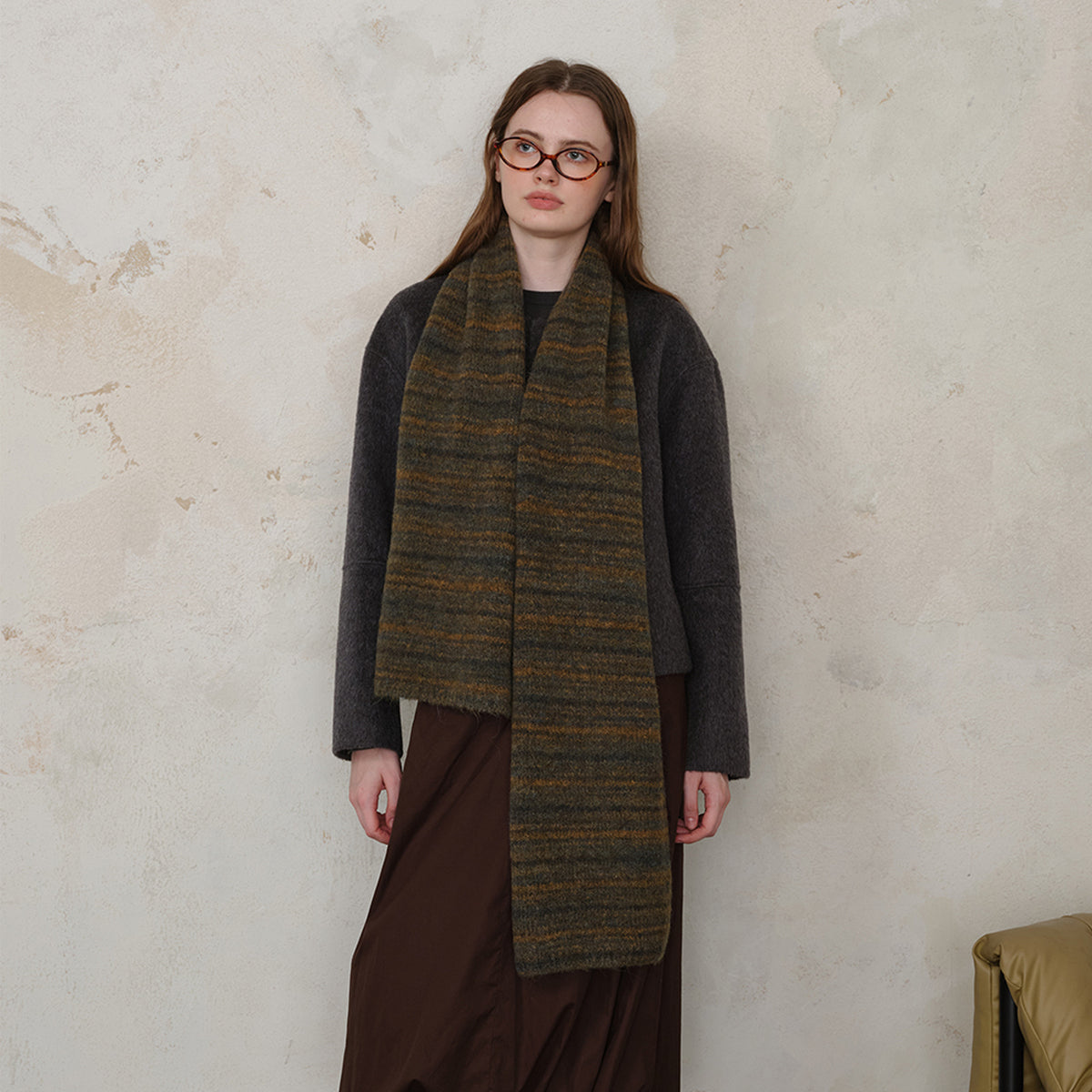 Green Vintage Wool-Blend Knit Scarf - Warm and Stylish for Men and Women