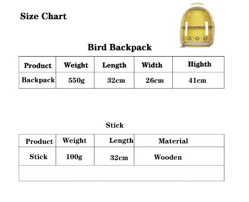 Green Stylish Transparent PVC Pet Carrier Backpack - Large Capacity, Multi-Use for Birds & Cats(Including Wooden Stick)