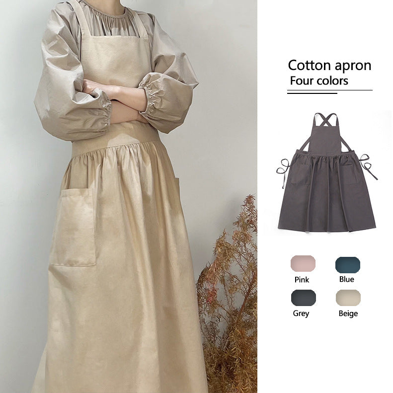 Blue Cotton Waterproof Artisan Apron - 100x85cm, Stylish Cross-Back Design, Ideal for Kitchen & Floral Work