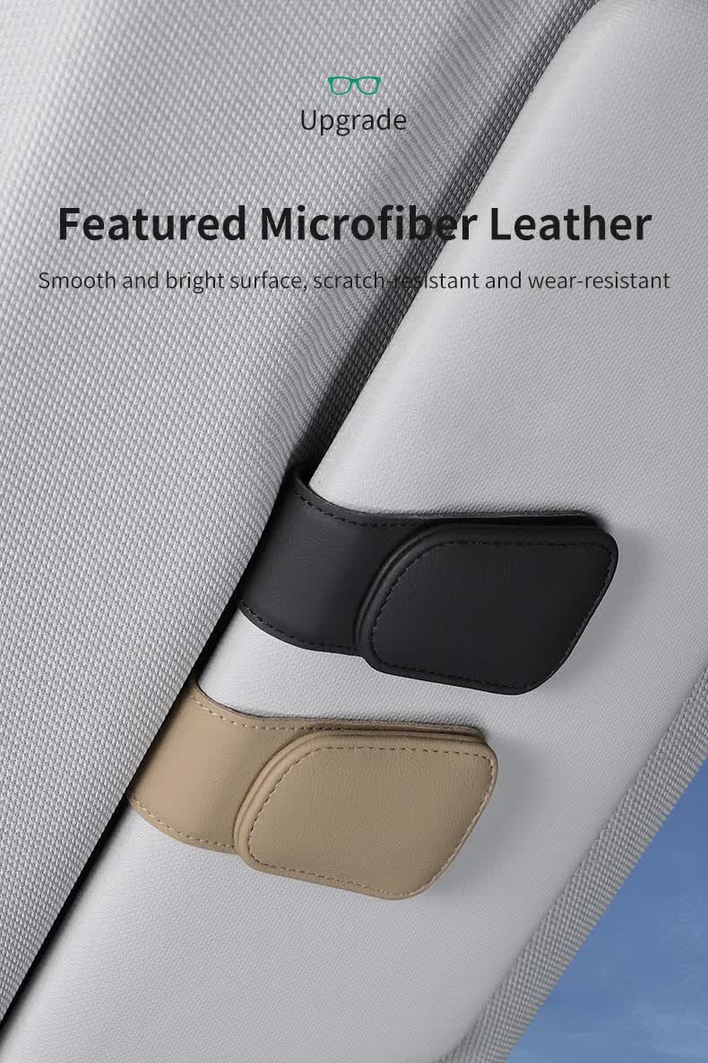 2 Pcs Green PU Leather Car Visor Sunglasses Holder - Multi-Functional Clip for Glasses, Cards & Tickets, 9.5x4.5cm