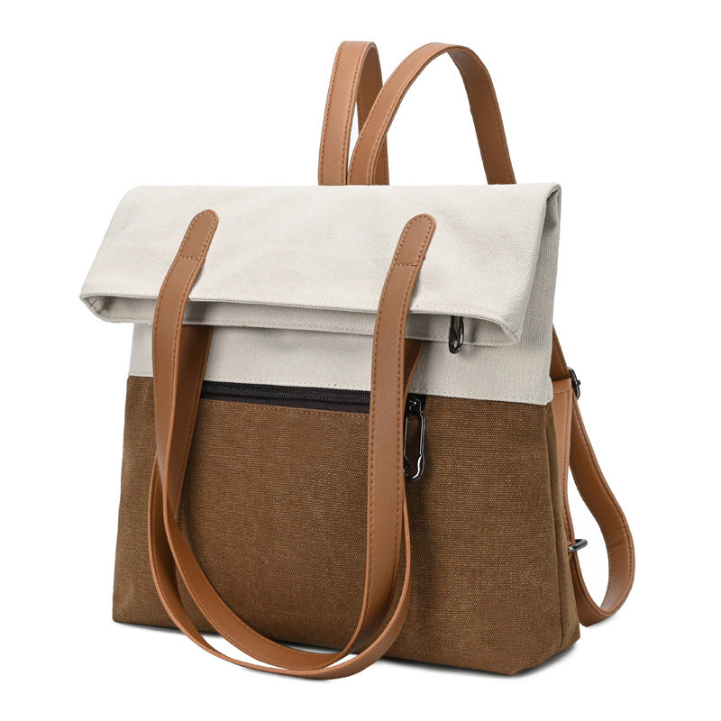 Dark Cyan And Brown Canvas Tote Bag for Women - Multi-Use Shoulder Handbag & Backpack, Large Capacity, 30x10x40cm
